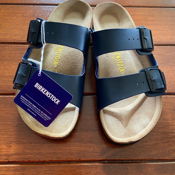Birkenstock Shoes - NWT Navy Birkenstock Sandals with Black Hardware Size 39